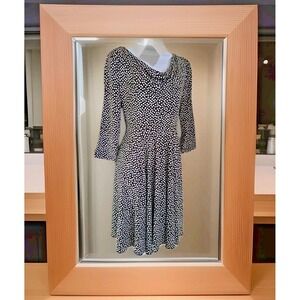 Valerie Bertinelli Swing Dress 8 Brown Polka Dot Cowl Neck 3/4 Sleeve Stretch
